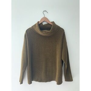 Eileen Fisher Organic Cotton Chenille Turtleneck Sweater Serpentine Green Sz M